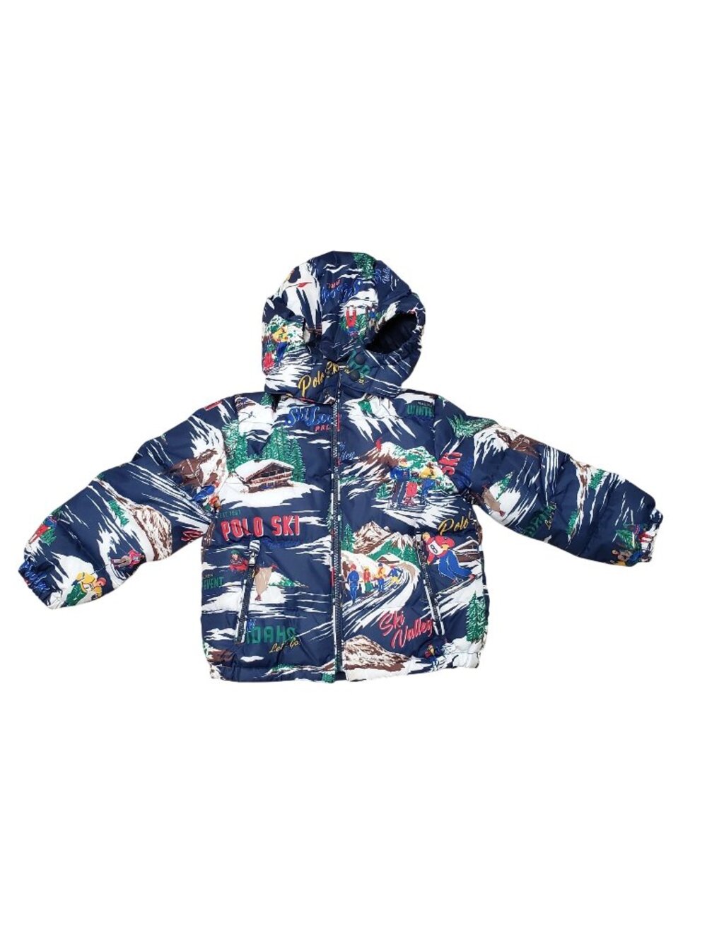 Polo Ralph Lauren Kids Down Ski Jacket Navy Hooded Graphic Print 4/4T